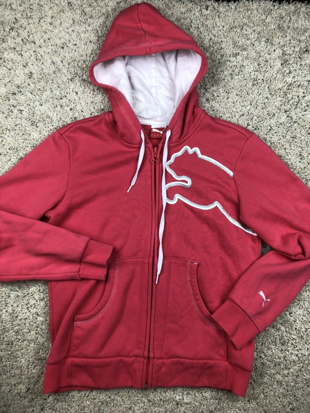 Puma Pink Full Zip Up Hoddie w Logos And SPARKLES Medium Women’s Fleece Sport